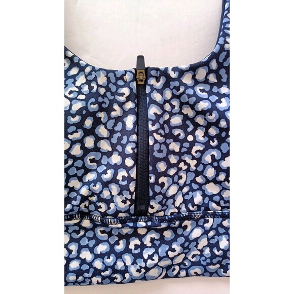 Cotton On Body Sports Bra Sz Small Ultimate Zip Front Organic Blue Leopard New - Picture 4 of 7